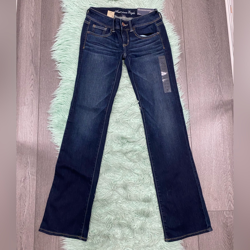 NWT 2012 American Eagle Jeans Y2K Vibes Low Rise, Boot Cut, Indigo Wash Size 2R